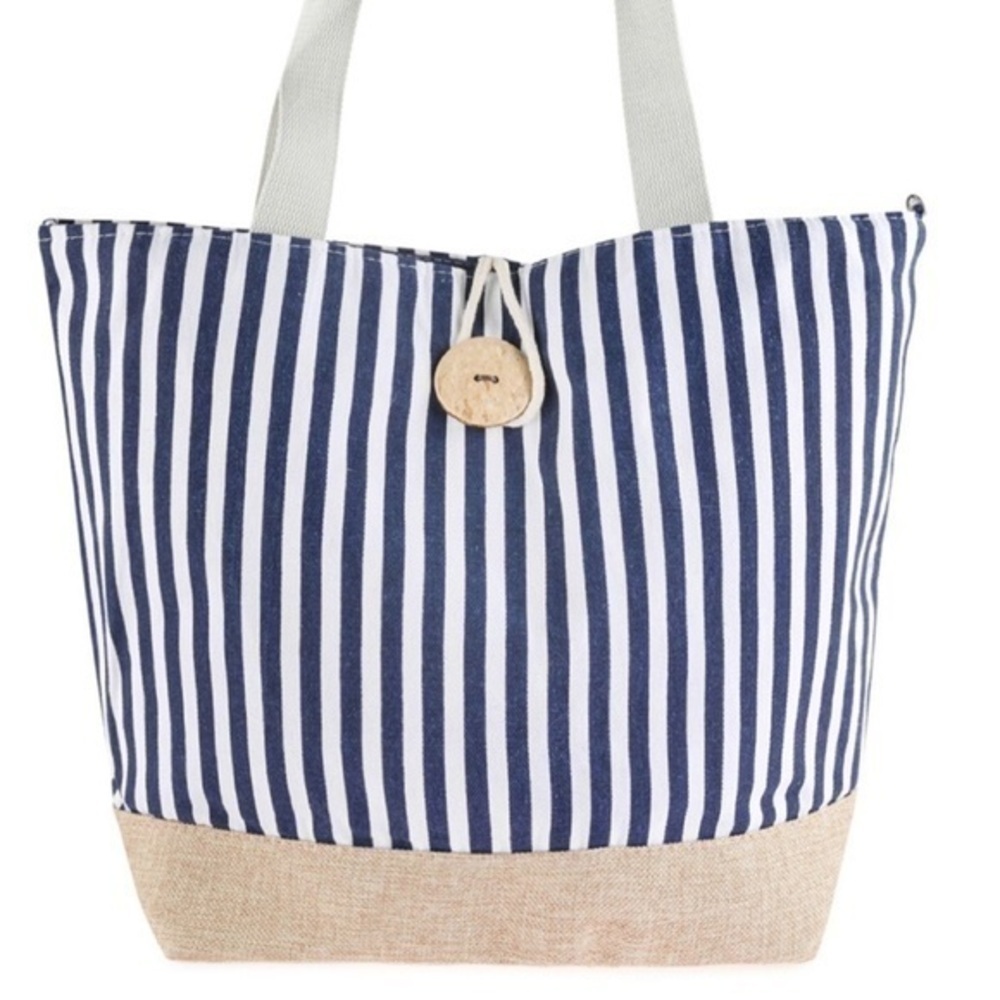 🆕Blue striped tote bag w/coconut shell